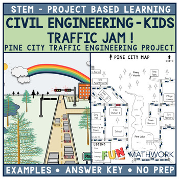 Preview of STEM PBL Civil Engineering- Traffic Jam! Pine City Measurement Math Project