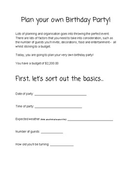 STEM Project - Plan your own Birthday Party by Miss Stewie's Classroom