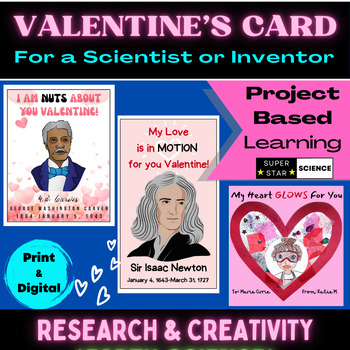 Preview of STEM Research & Card Project - Famous Scientists Valentine's Day FUN Activity