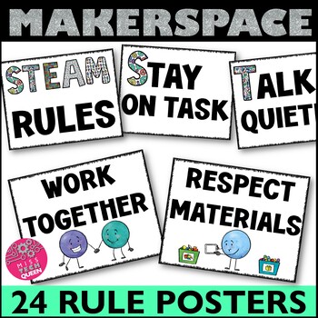 Preview of STEM Rules Makerspace Rules Posters STEAM Classroom Decor Back to School Set Up