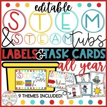 Preview of STEM & STEAM Activity Tubs - Labels & Task Cards EDITABLE! | Morning Bins