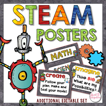 Preview of STEM and STEAM Classroom Posters and Vocabulary With Editable Set