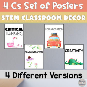 Preview of STEM/STEAM Poster Sets | 4Cs Expectation Classroom Decor