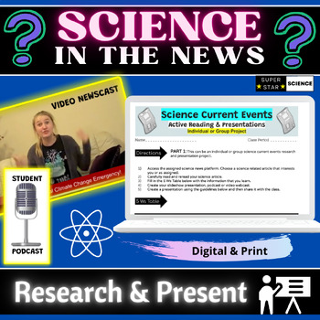 Preview of STEM Science News Current Events Extended Research and Present Project NGSS MYP