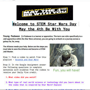 Preview of STEM Star Wars Day May the 4th Jedi Challenge (Editable)