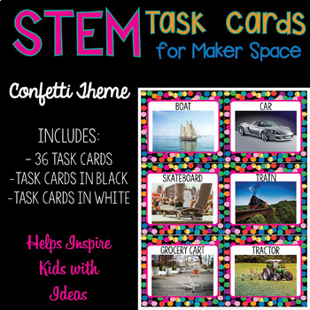 Preview of STEM Task Cards | Confetti Theme STEM Task Cards | Maker Space Task Cards