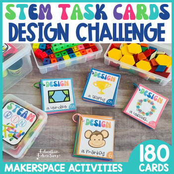 Preview of STEM Task Cards - Makerspace Building & Design Challenge Morning Tubs Activities