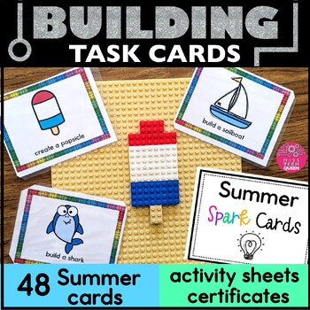 Preview of STEM Task Cards Summer June July August Building Brick Lego Challenge Cards