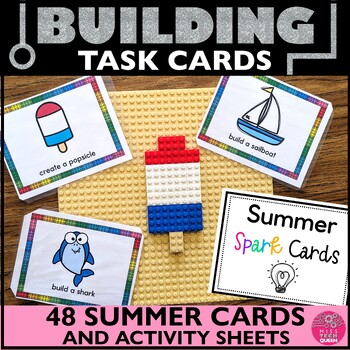 Preview of STEM Task Cards Summer June July August Building Brick Lego Challenge Cards