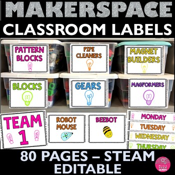 Preview of Makerspace Labels Classroom Labels EDITABLE STEAM STEM Bin Labels Organization