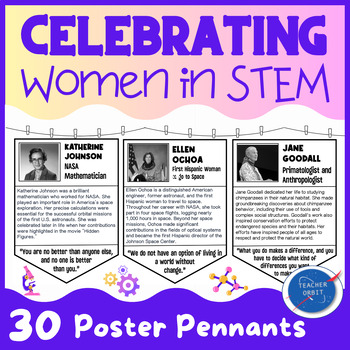Preview of STEM Women's History Month Pennants Posters |  Biography Classroom Decor
