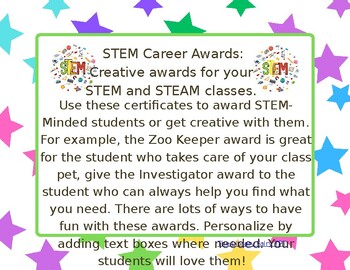 Preview of STEM and STEAM End of Year/Class Awards Template