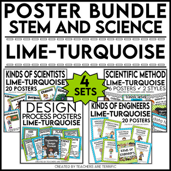 Preview of STEM and Science Posters Bundle in Lime and Turquoise