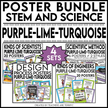 Preview of STEM and Science Posters Bundle in Purple, Lime, and Turquoise