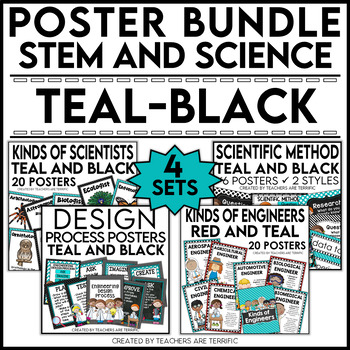Preview of STEM and Science Posters Bundle in Teal and Black