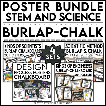 Preview of STEM and Science Posters Bundle in Burlap and Chalkboard