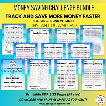 Preview of STERLING VERSION: Beach Themed Money Saving Worksheets & Challenge Bundle