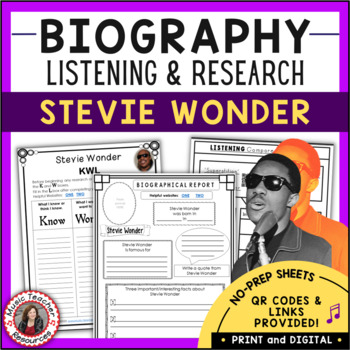 Preview of Black History Month Music Lessons Activities - STEVIE WONDER