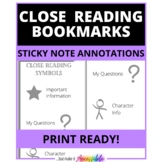 STICKY NOTES CLOSE READING BOOKMARK FREEBIE: Annotating Icons