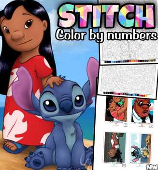 Free -- Lilo & Stitch Math Problem color by Number Worksheet