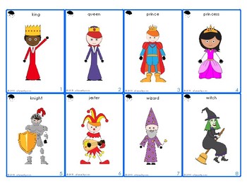 Vector fairytale flash cards set. English language game with cute castle,  king, princess, queen for kids. Magic kingdom flashcards with fantasy  characters. Simple educational printable worksheet. 6847304 Vector Art at  Vecteezy