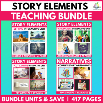 Preview of STORY ELEMENTS BUNDLE | CHARACTERS, SETTING, PLOT, ENDINGS in NARRATIVES