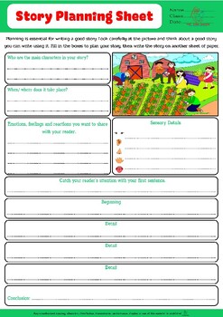 Preview of STORY PLANNING SHEET PRE WRITING ORGANIZER WRITE A STORY NARRATIVE ESL FREE