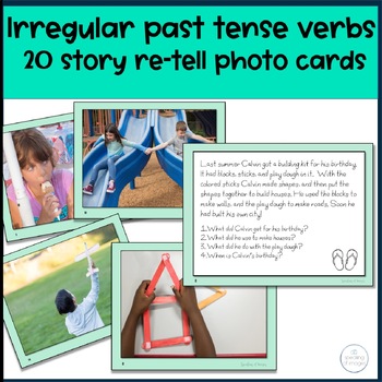 Preview of Irregular past tense verbs Story Retell Speech Therapy ELL with photos