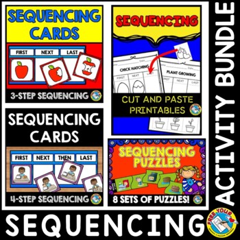 Preview of STORY SEQUENCING PICTURE CARDS AND WORKSHEETS SEQUENCE OF EVENTS BUNDLE