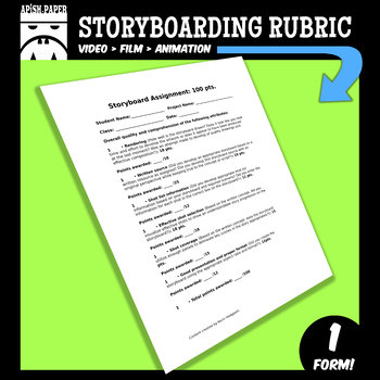 Preview of STORYBOARDING RUBRIC for Film, Video, and Animation Projects