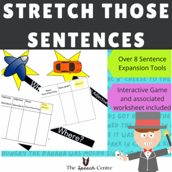 Preview of STRETCH THOSE SENTENCES! Sentence Expansion Games/Worksheets for Teachers + SLPs