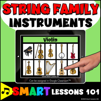 Preview of STRING FAMILY INSTRUMENT BOOM CARDS™ Musical Instrument Game Instrument Activity