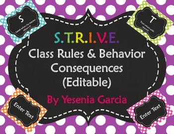 Preview of S.T.R.I.V.E. Class Rules & Behavior Consequences (Editable Templates)