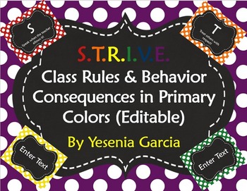 Preview of S.T.R.I.V.E. Class Rules & Behavior Consequences (Editable Templates)