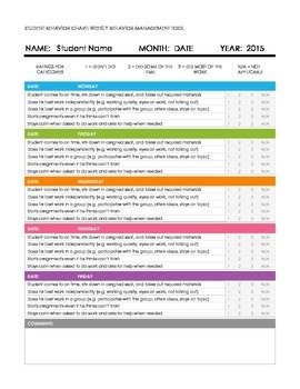 Preview of STUDENT BEHAVIOR CHART: WEEKLY BEHAVIOR MANAGEMENT TOOL