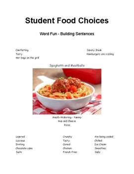 Preview of STUDENT FOOD CHOICES - WORD FUN - BUILDING SENTENCES - Favorite Foods 20 Lessons