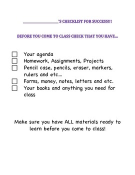 checklist organization student