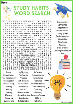 Preview of STUDY HABITS Word Search Puzzle Activity | Vocabulary Worksheet
