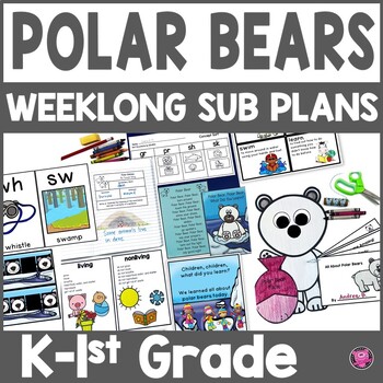 Preview of Kindergarten Winter Sub Plans - Polar Bear Substitute Lessons Crafts & Centers