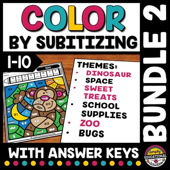 Preview of SUBITIZING WORKSHEET KINDERGARTEN MATH COLOR BY NUMBER SENSE TO 10 CODE ACTIVITY