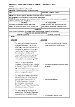 Preview of life orientation editable 3 lesson plans for 12 weeks with activities