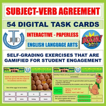 Preview of SUBJECT-VERB AGREEMENT: 54 BOOM CARDS