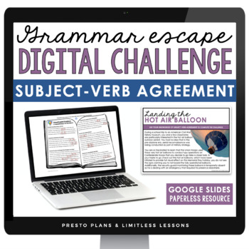 Preview of Subject Verb Agreement Grammar Escape Room Digital Activity, Slides, & Quiz