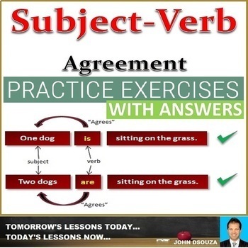 Preview of SUBJECT-VERB AGREEMENT: 14 WORKSHEETS WITH ANSWER KEY