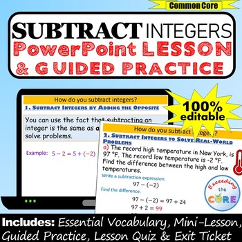 Preview of SUBTRACT INTEGERS PowerPoint Lesson AND Guided Practice | Distance Learning