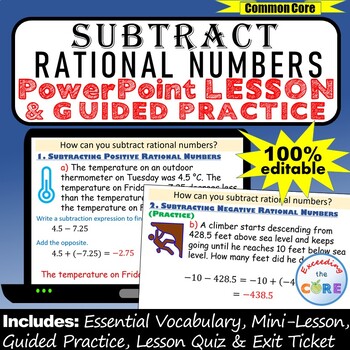 Preview of SUBTRACT RATIONAL NUMBERS PowerPoint Lesson AND Guided Practice - DIGITAL