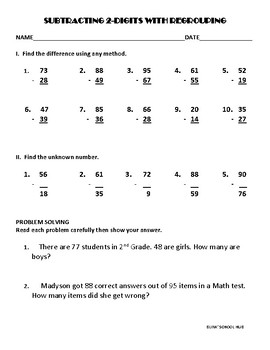 Preview of FREE COMMON CORE FOR 2ND -3RD GRADES ON SUBTRACTING 2-DIGITS WITH REGROUPING