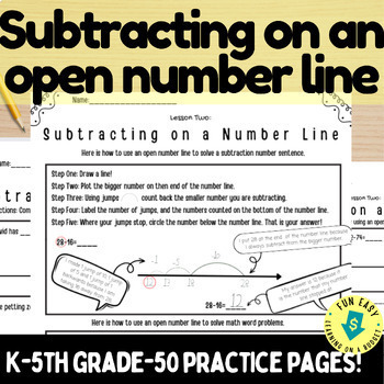 Preview of SUBTRACTING ON AN OPEN NUMBER LINE-KINDER-5TH GRADE. 50 PRACTICE PAGES-