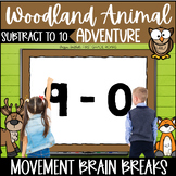 SUBTRACTION 10 Math Fluency Movement Break Woodland Animal