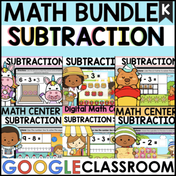 Preview of SUBTRACTION BUNDLE to 10 Kindergarten Google Slides Digital Math Practice Center